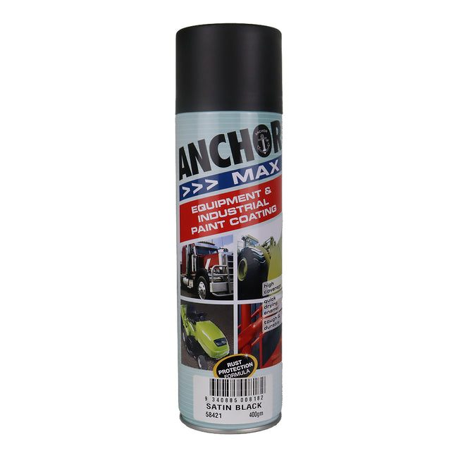 ANCHOR MAX Satin Black 400gm Industrial Spray Paint High Coverage