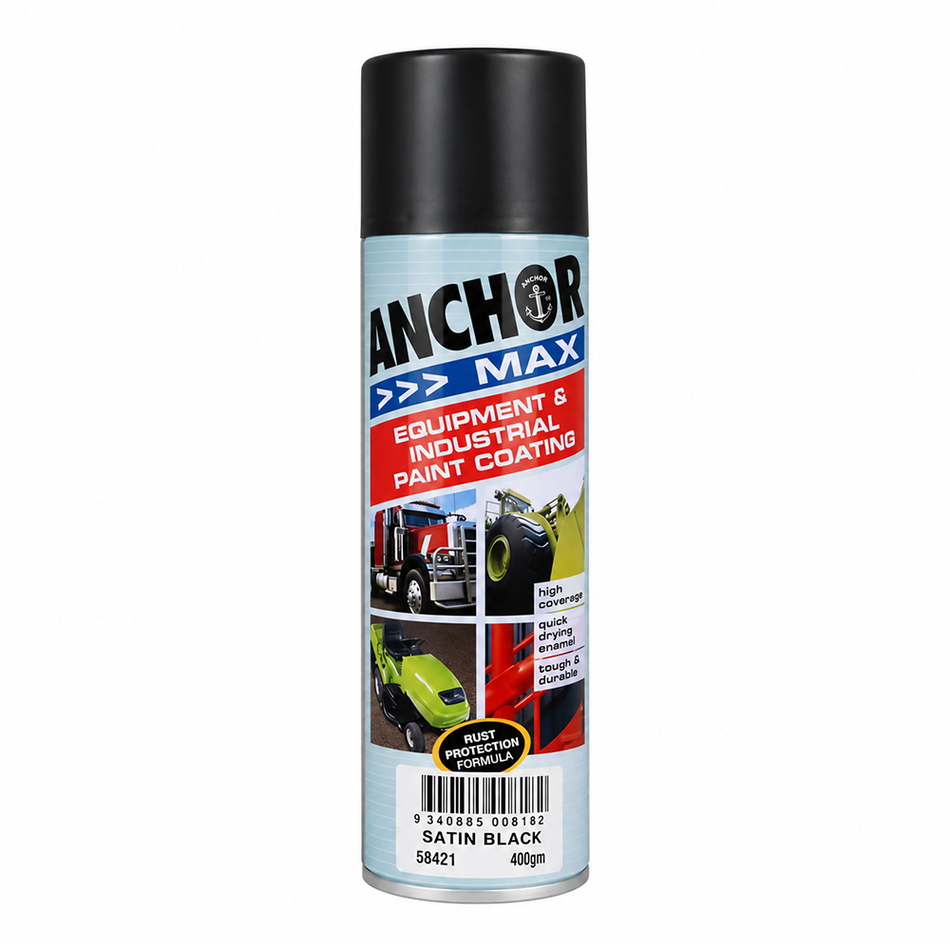 ANCHOR MAX Satin Black Industrial Enamel Aerosol Spray Paint 400g 3 Pack