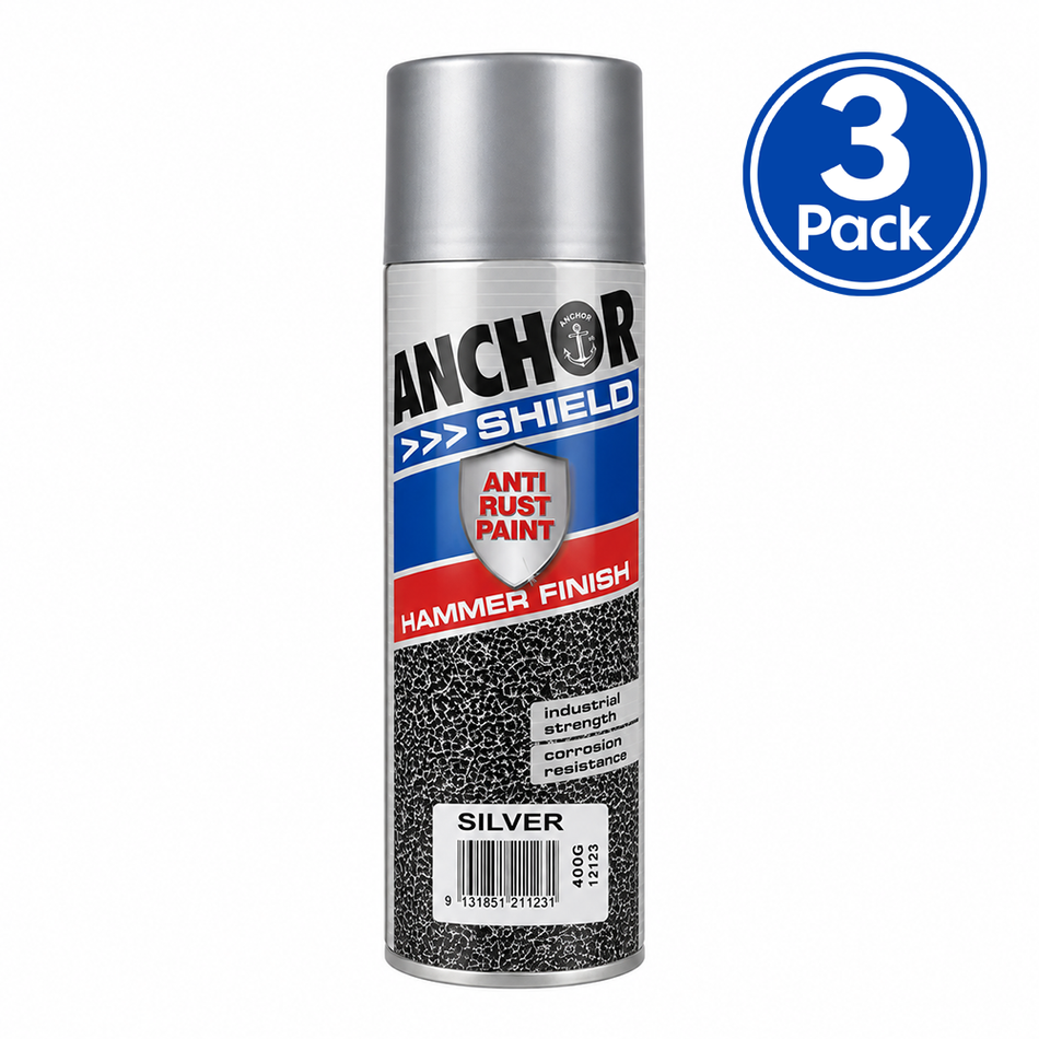 ANCHOR Hammer Finish Silver Aerosol Spray Paint 400g 3 Pack