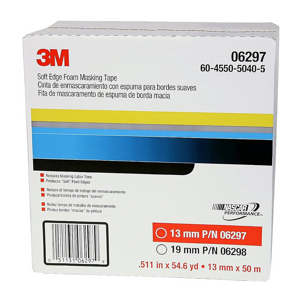 3M 06297 Soft Edge Foam Masking Tape 13mm x 50m Door & Bonnet Sealer