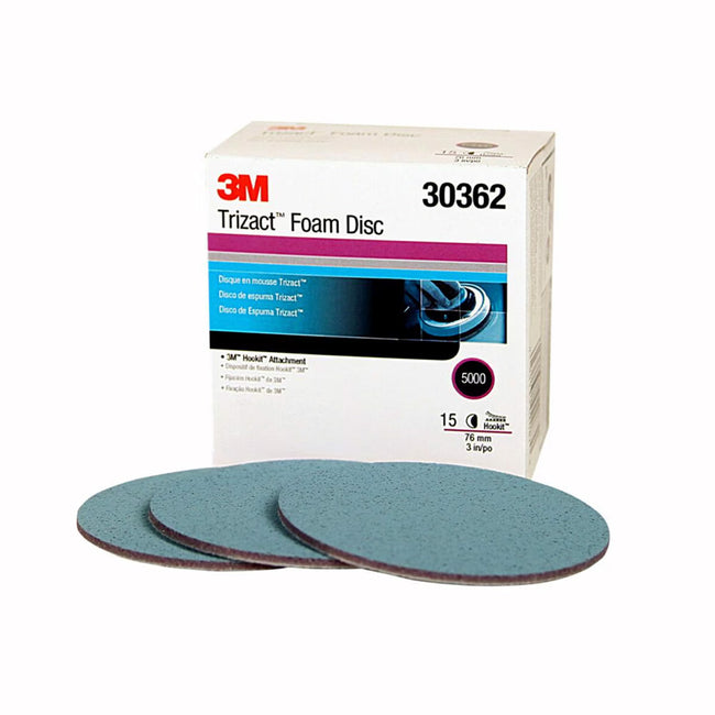 3M 30362 Trizact Hookit Foam Sanding Disc 75mm 3" 5000 Grit x 15 Pack Box