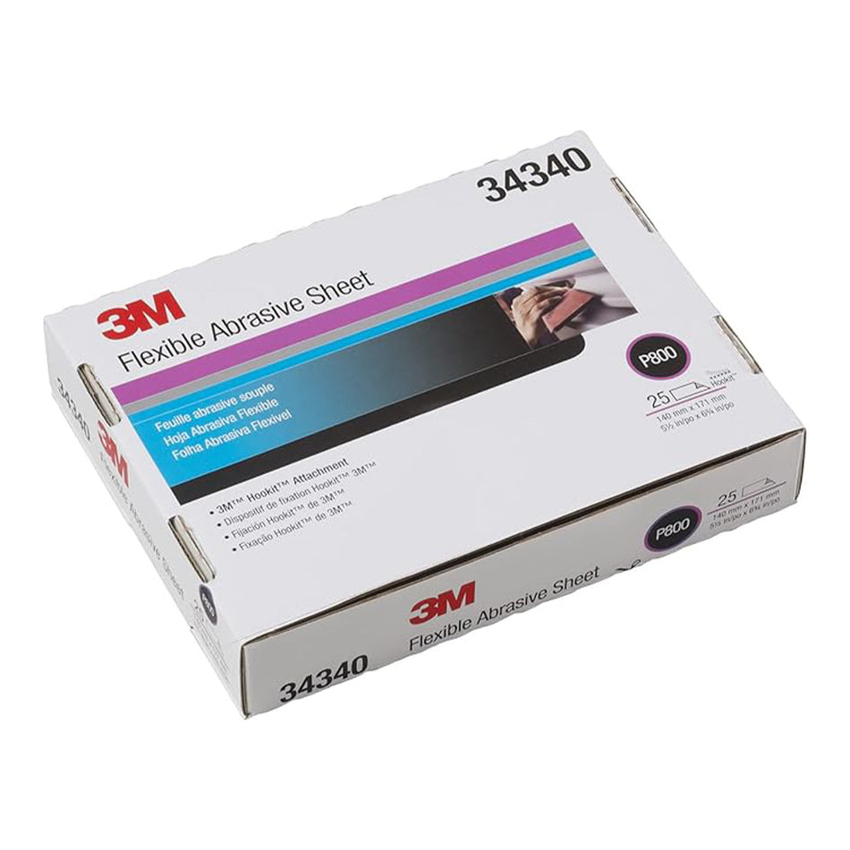 3M 34340 Flexible Abrasive Hookit Sanding Sheets P800 Grit 5.5" x 6.8" x 25 Pack
