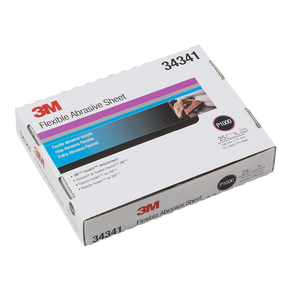 3M 34341 Flexible Abrasive Hookit Sanding Sheets P1000 Grit 5.5" x 6.8" x 25 Pack