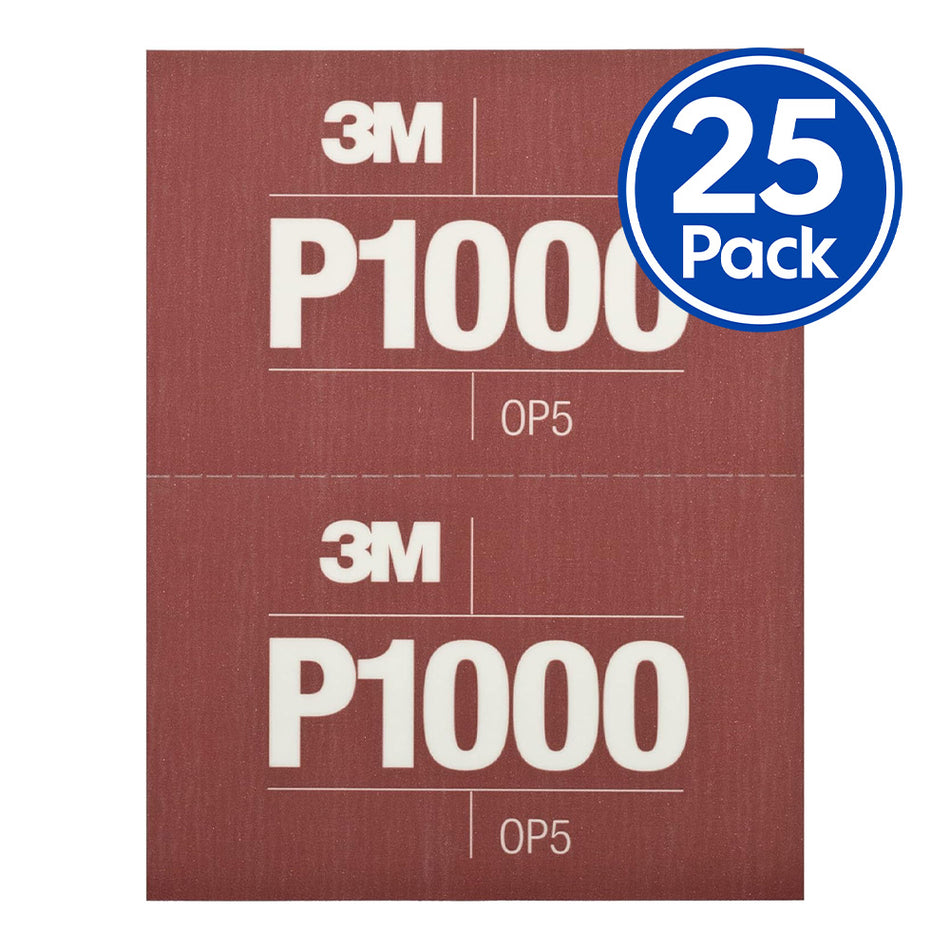 3M 34341 Flexible Abrasive Hookit Sanding Sheets P1000 Grit 5.5" x 6.8" x 25 Pack