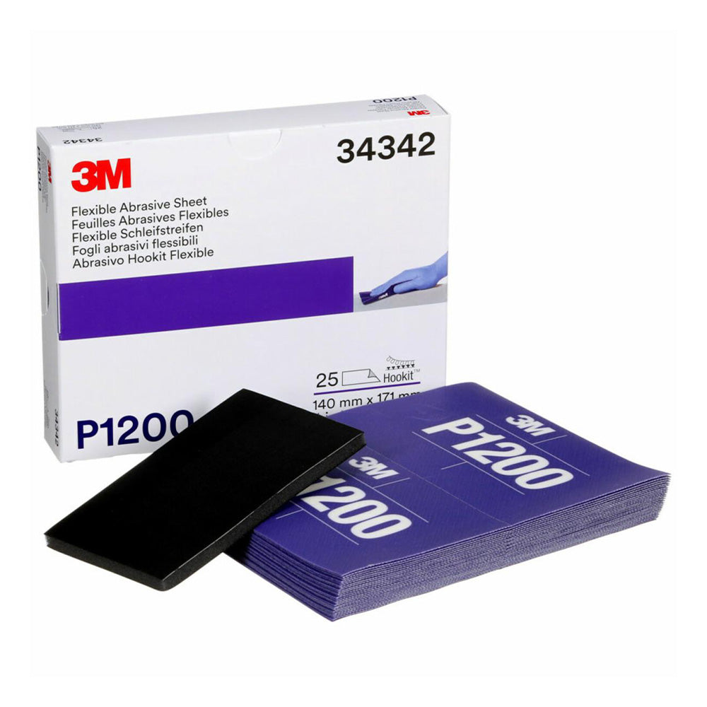 3M 34342 Flexible Abrasive Hookit Sanding Sheets P1200 Grit 5.5" x 6.8" x 25 Pack