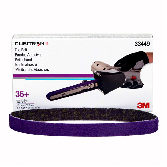 3M 33449 Cubitron II File Sanding Belt 36 Grit 520mm x 20mm x 10 Pack Box