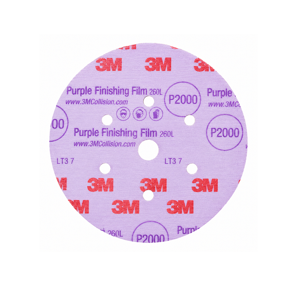 3M 30766 Hookit 260L Finishing Film Disc 150mm P2000 7 Hole 50 Pack