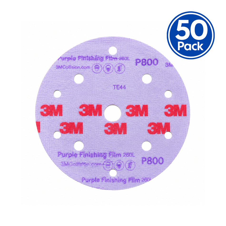 3M 51155 Hookit Purple Finishing Film Sanding Discs 150mm P800 15 Hole 50 Pack
