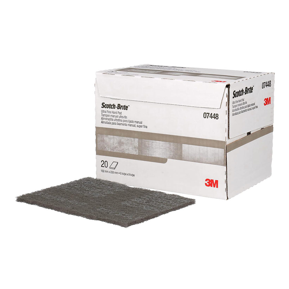 3M 7448 Scotch Brite Ultra Fine Grey Hand Pad 150mm x 230mm x 20 Pack Box