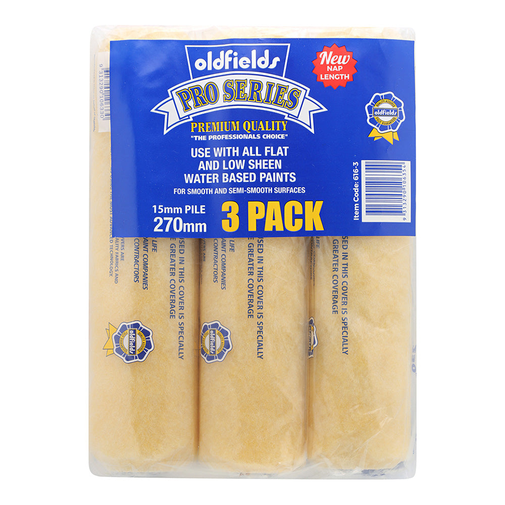 OLDFIELDS Pro Series Roller Cover 270mm x 15mm Nap x 3 Pack For Waterb