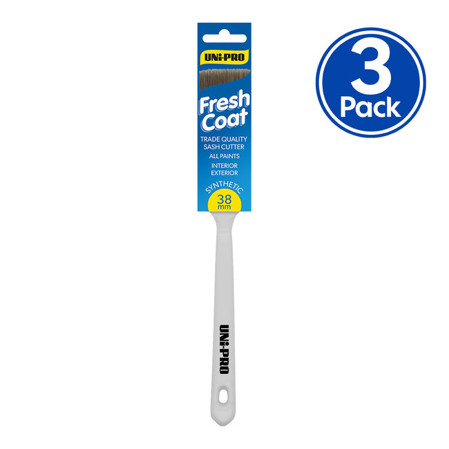 UNi-PRO Fresh Coat Synthetic 63mm Sash Cutter Angled Paint Brush 3 Pack