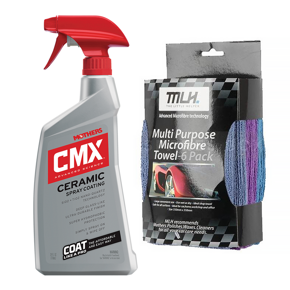MOTHERS CMX Nano Ceramic Clear Coat Spray Coating 710ml & 6x Microfibre Cloth Kit