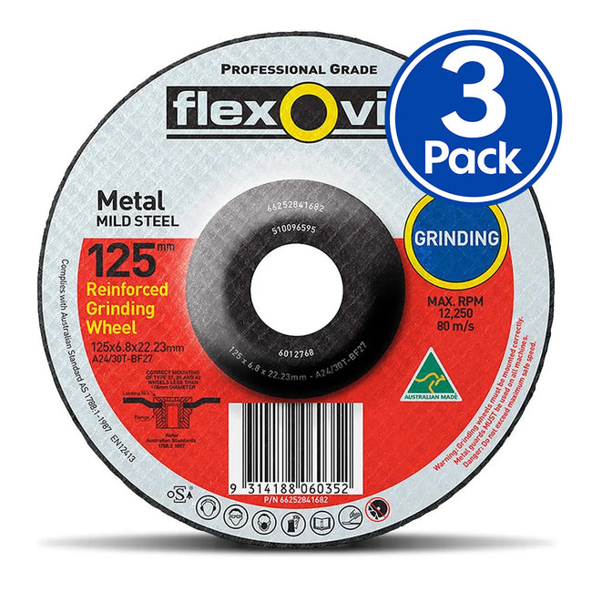 FLEXOVIT Depressed Centre Grinding Disc 125 x 6.8 x 22mm Wheel Metal Mild Steel
