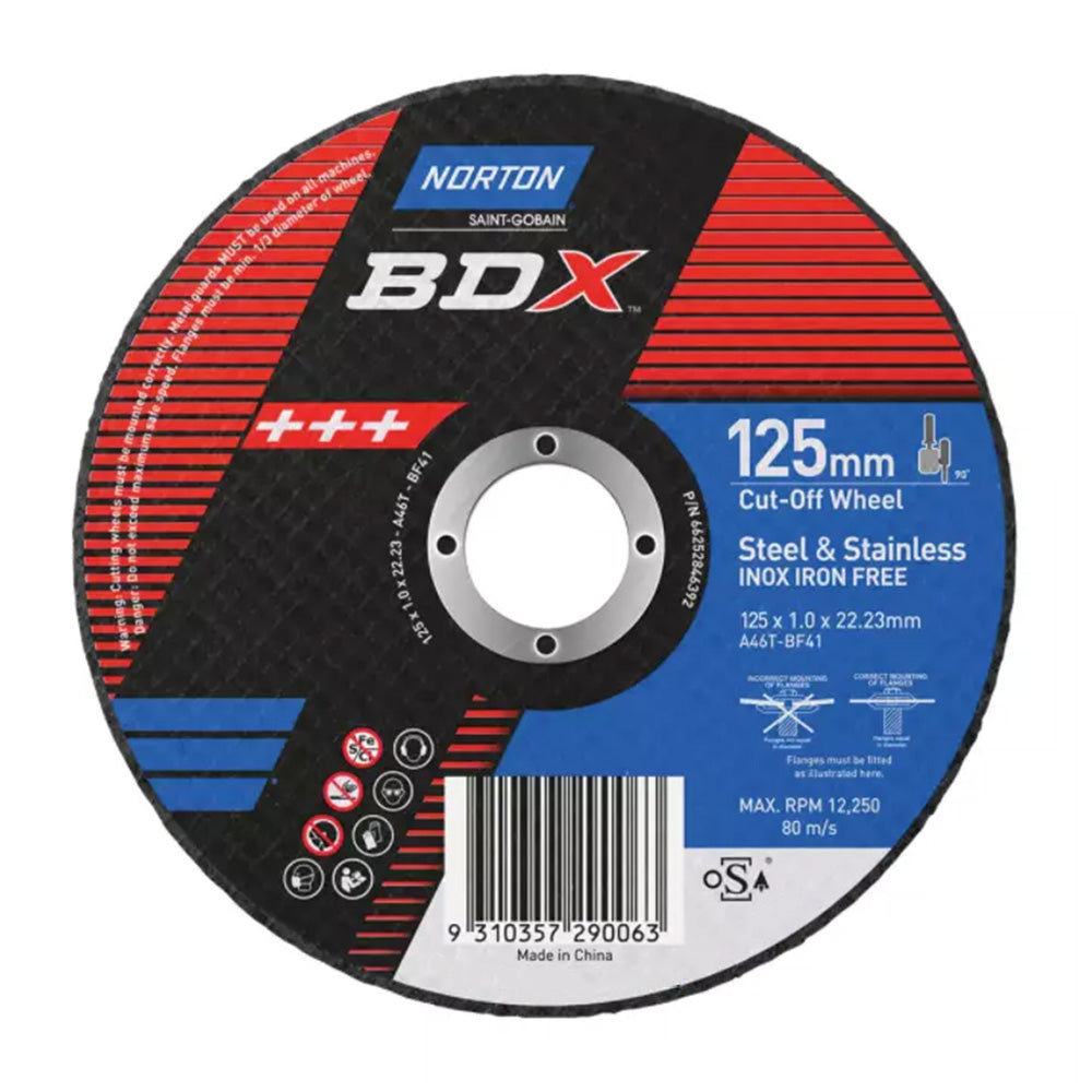 NORTON BDX Cut Off Wheel 125mm x 1mm x 22mm x 50 Pack Metal Steel Cutting