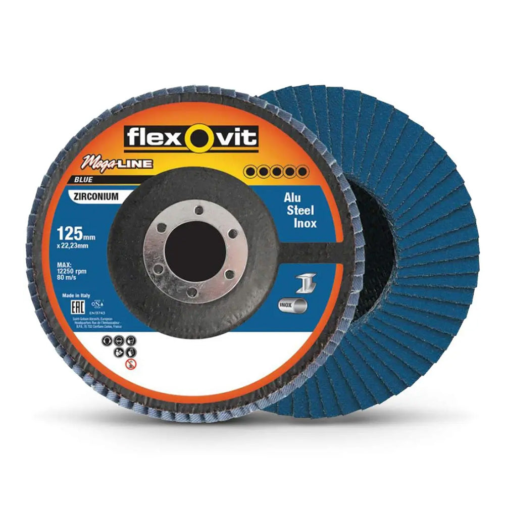 FLEXOVIT Megaline Zirconia Angled Flap Disc 125mm x 22mm 60 Grit R828 ...