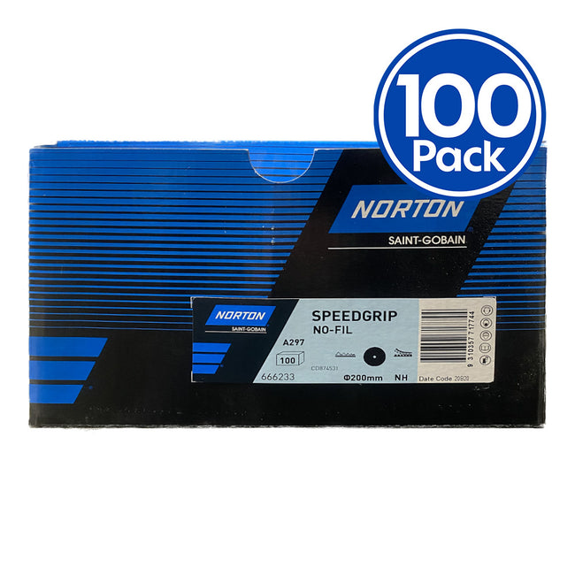 NORTON Speed Grip A297 Grit P80 200mm No Hole 100 Discs Hook & Loop Sandpaper