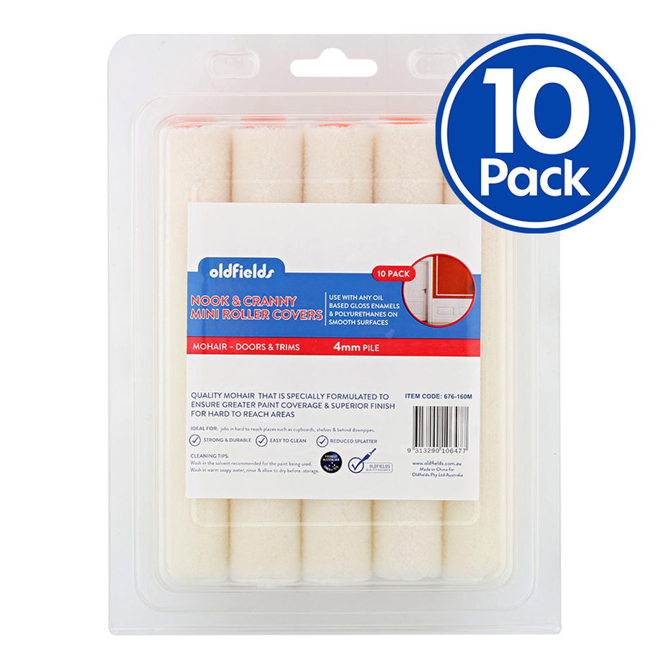 OLDFIELDS Nook & Cranny Mohair Paint Roller Covers 4mm x 100mm x 10 Pack Cover