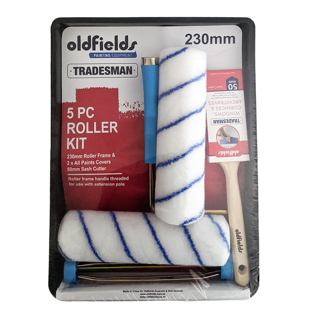OLDFIELDS Tradesman Paint Roller Kit 230mm 5 Piece Trade Tray Brush All Paints