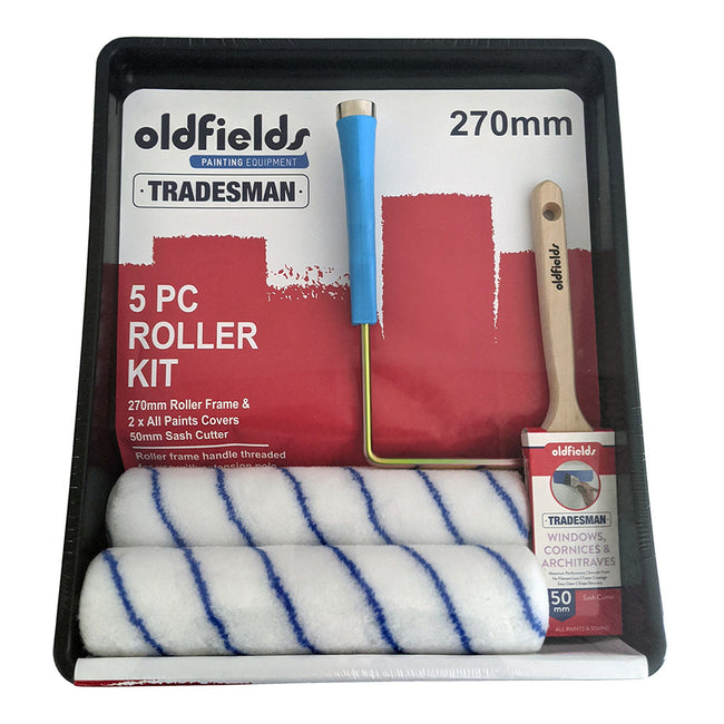 OLDFIELDS Tradesman Paint Roller Kit 270mm 5 Piece Trade Tray Brush All Paints