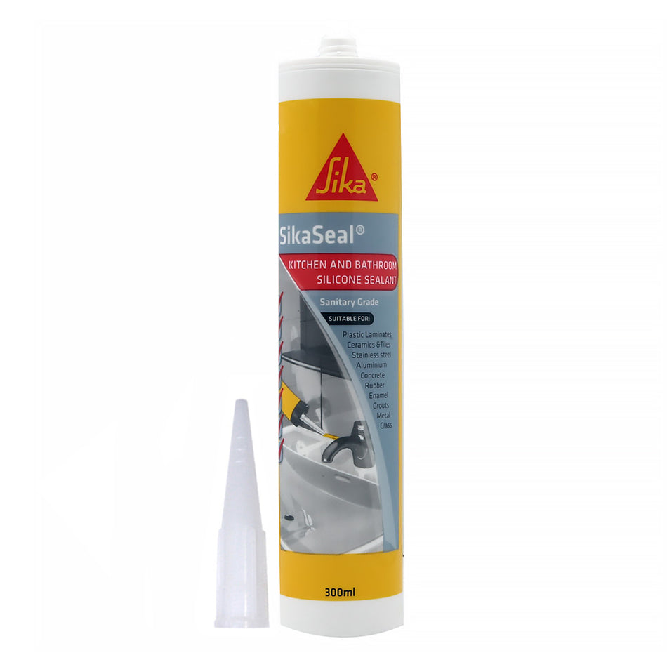 SIKA SikaSeal Kitchen & Bathroom Wet Area Silicone Sealant 300ml Cartridge White