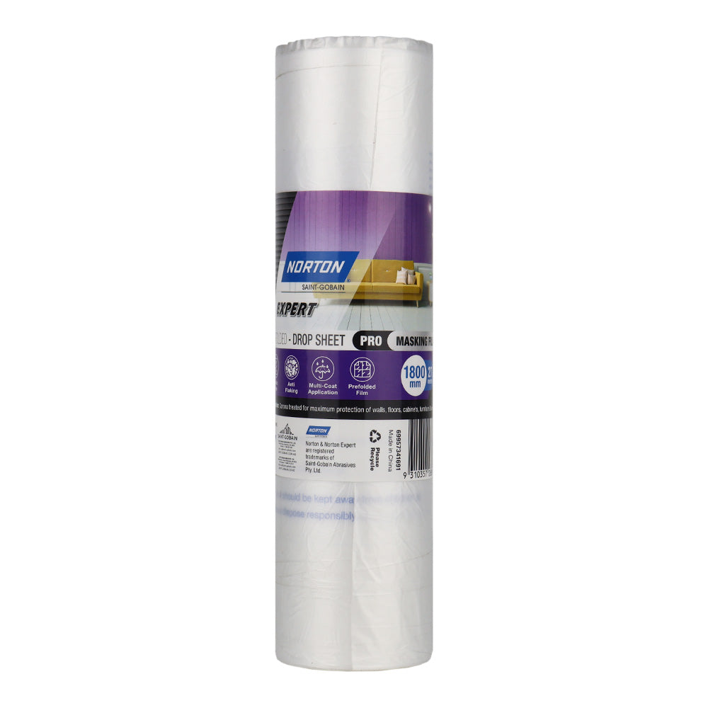 NORTON Painters Plastic Film 1800mm x 27m Prefolded Drop Sheet Paintin ...