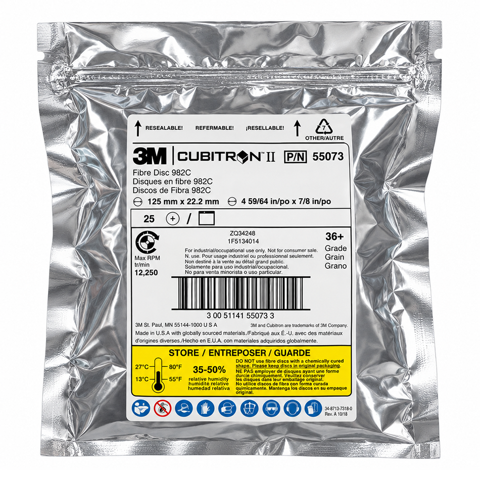 3M Cubitron II 982C Fibre Disc 125mm x 22mm 36+ Slotted 25 Pack