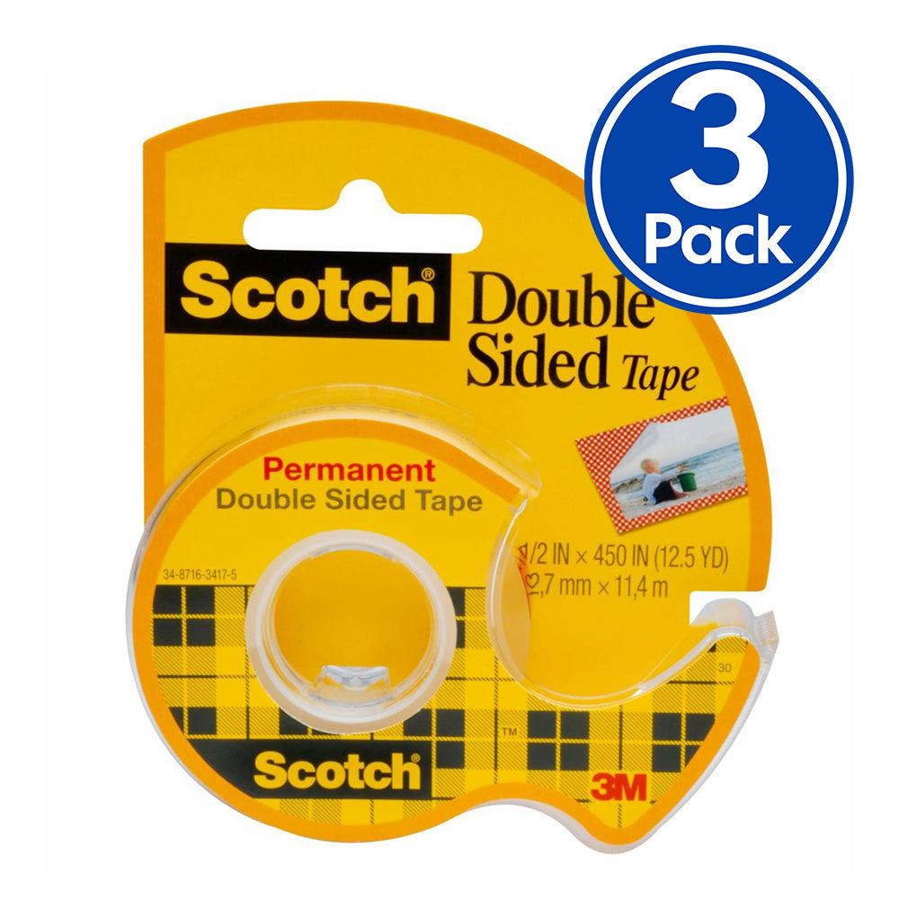 3M Scotch Double Sided Tape 137 With Dispenser 12.7mm x 11.4m x 3 Pack Rolls