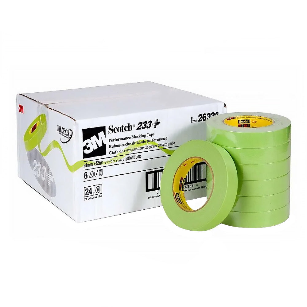 3M Scotch 233+ Performance Automotive Masking Tape 24mm x 55m Roll Green x 24 Pack