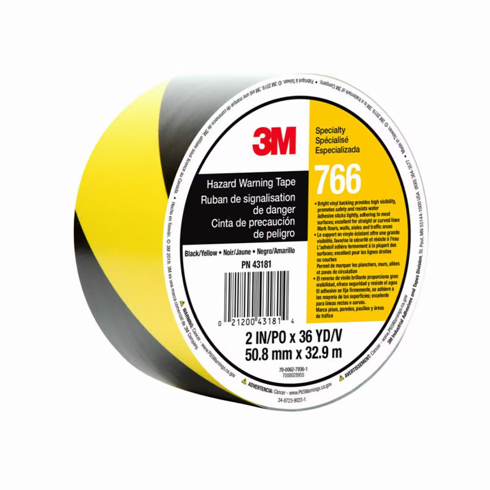 3M Hazard Warning Tape 766 50mm x 32.9m Yellow Black Safety Border Barrier Vinyl