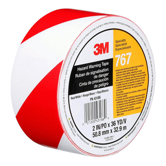 3M Safety Stripe Vinyl Tape 767 50mm x 32.9m Red White Hazard