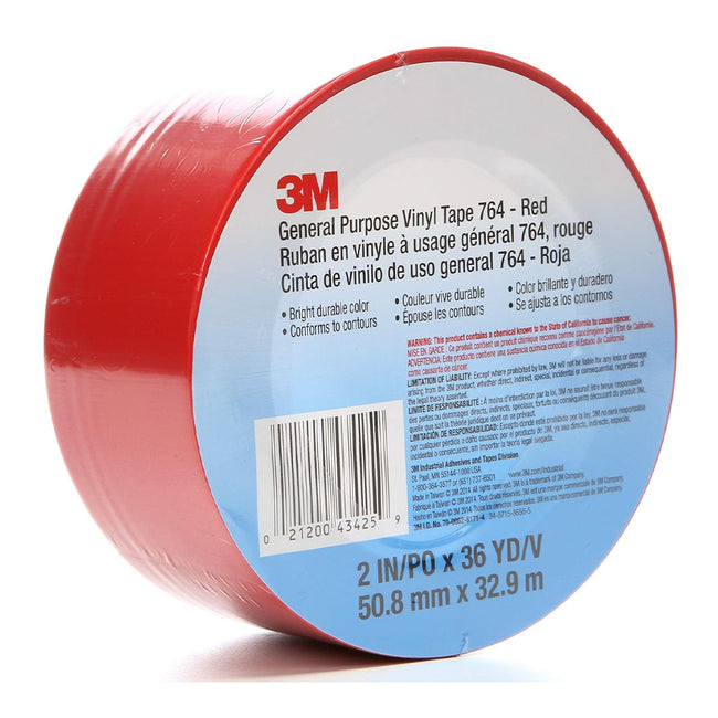 3M General Purpose Vinyl Tape 764 Red 50mm x 32.9m Linemarking