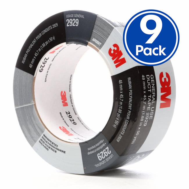 3M 2929 General Use Silver Duct Tape 48mm x 45.7mm x 9 Pack