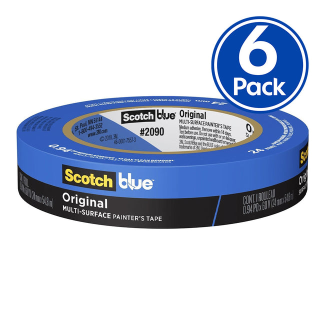 3M 2090 Scotch Blue Original Painters Masking Tape 24mm x 54.8m x 6 Pack