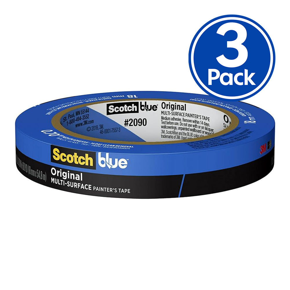 3M 2090 Scotch Blue Original Painters Masking Tape 18mm x 54.8m x 3 Pack