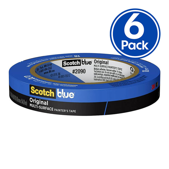 3M 2090 Scotch Blue Original Painters Masking Tape 18mm x 54.8m x 6 Pack