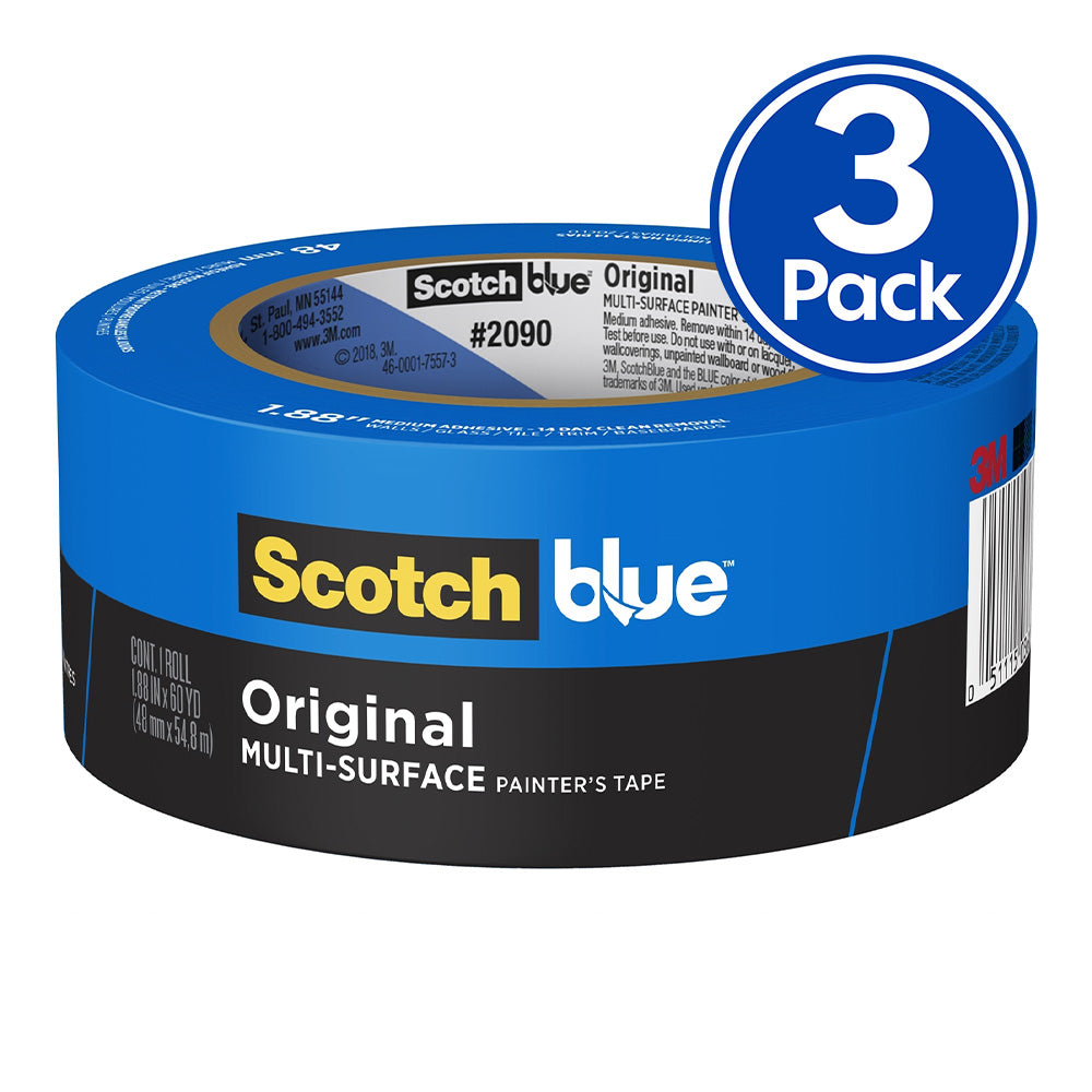 3M 2090 Scotch Blue Original Painters Masking Tape 48mm x 54.8m x 3 Pack