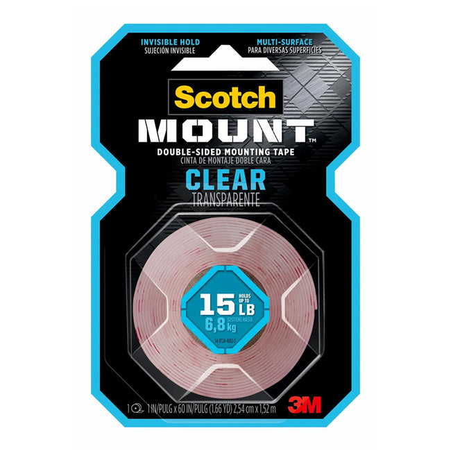 3M 410H Scotch-Mount Double Sided Mounting Tape 25mm x 1.5m Clear Holds 6.8kg