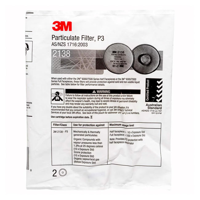 3M 2138 Particulate Filter GP2/GP3 Organic Vapour Acid Gas Relief Pair AS/NZS