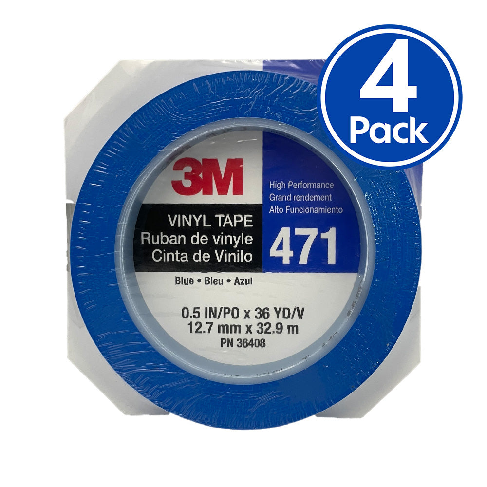 3M 36408 Fine Line Vinyl Tape 471 Blue 12mm X 33m x 4 Pack For Edge Painting