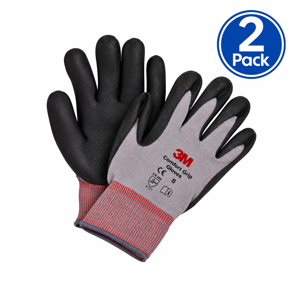 3M Comfort Grip Nitrile Coated Work Gloves Large 2 Pack