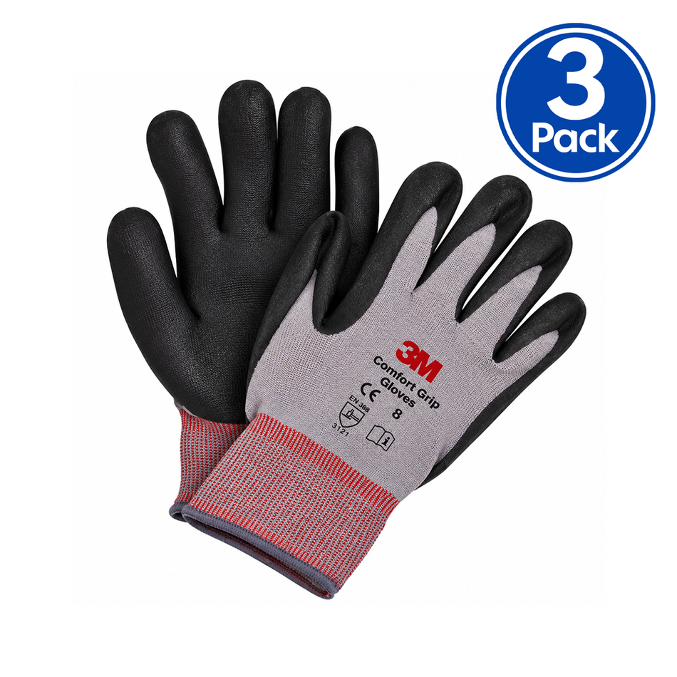 3M Comfort Grip Nitrile Coated Work Gloves Large 3 Pack