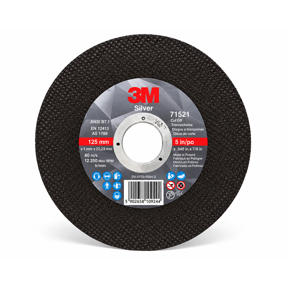 3M 71521 Silver Cut-Off Wheel 125mm x 1mm 60+ Metal Cutting Disc 25 Pack