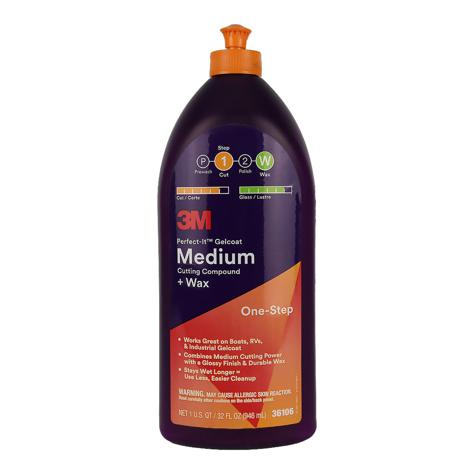 3M Perfect-It Gelcoat Medium Cutting Compound + Wax Quart 946ml 36106