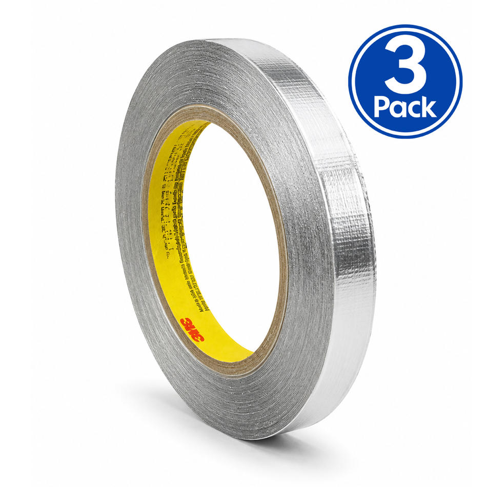3M Aluminium Foil Tape 425 Silver 12mm x 55m 3 Pack