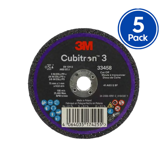 3M Cubitron 3 Cut Off Wheel 33458 5 Pack 75mm x 1mm High Performance