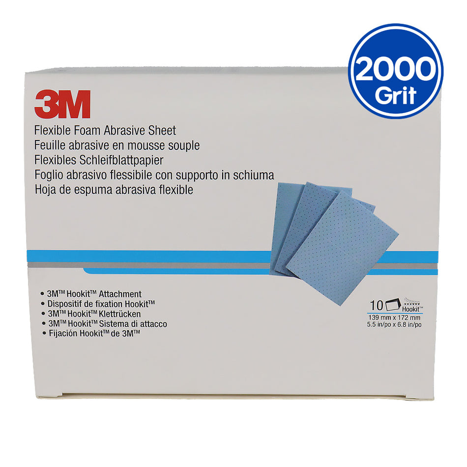3M 33537 Flexible Foam Abrasive Sheet P2000 139mm x 172mm 10 Pack Sanding Sheets