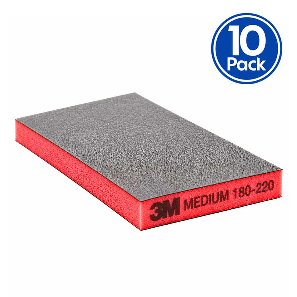 3M 23808 Two-Sided Sanding Sponge Medium 120-180 Grit Red 124mm x 98mm 10 Pack