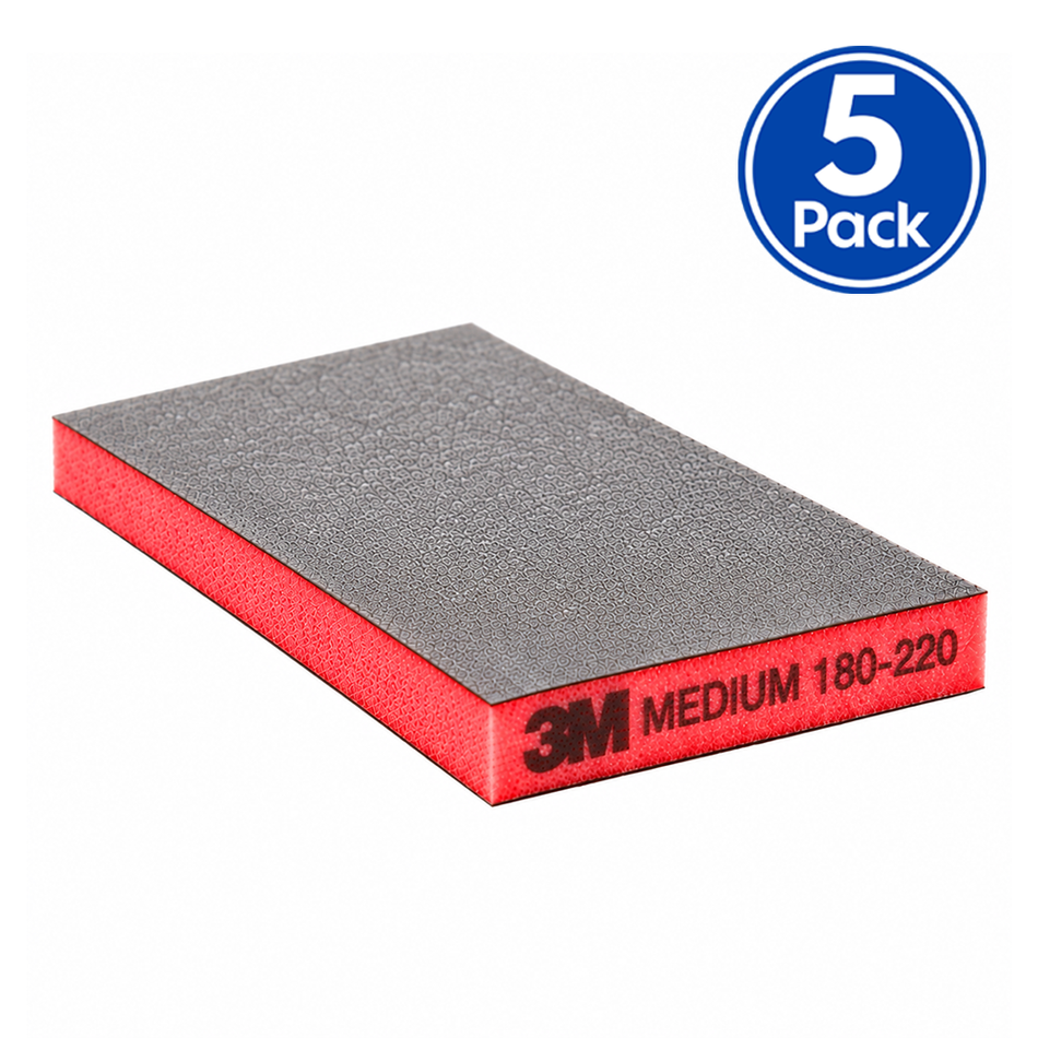 3M 23808 Two-Sided Sanding Sponge Medium 120-180 Grit Red 124mm x 98mm 5 Pack