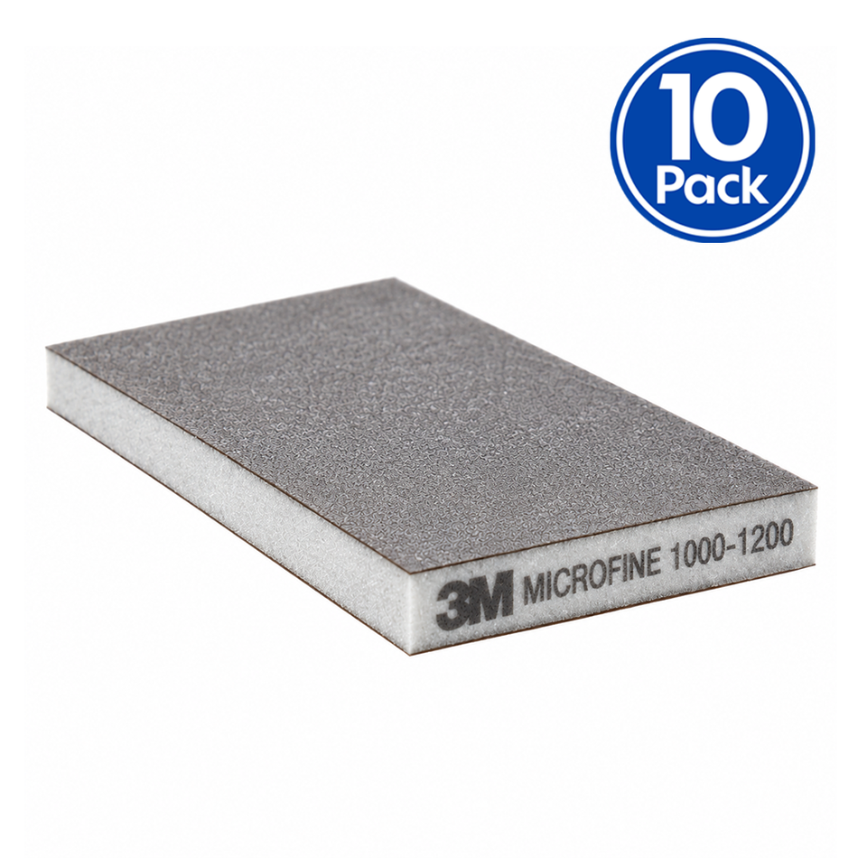 3M 23812 Two-Sided Sanding Sponge Microfine 1000-1200 Grit Grey 124mm x 98mm 10 Pack