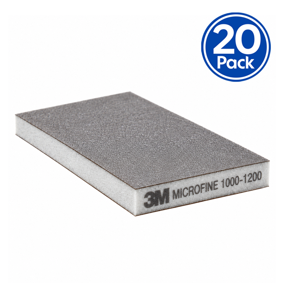 3M 23812 Two-Sided Sanding Sponge Microfine 1000-1200 Grit Grey 124mm x 98mm 20 Pack